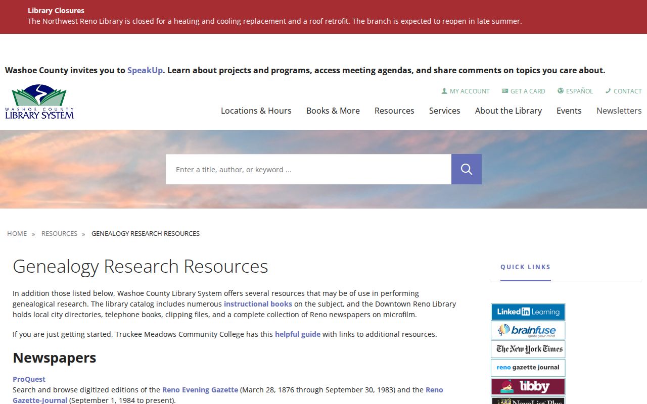 Washoe County city directory research on the library genealogy page