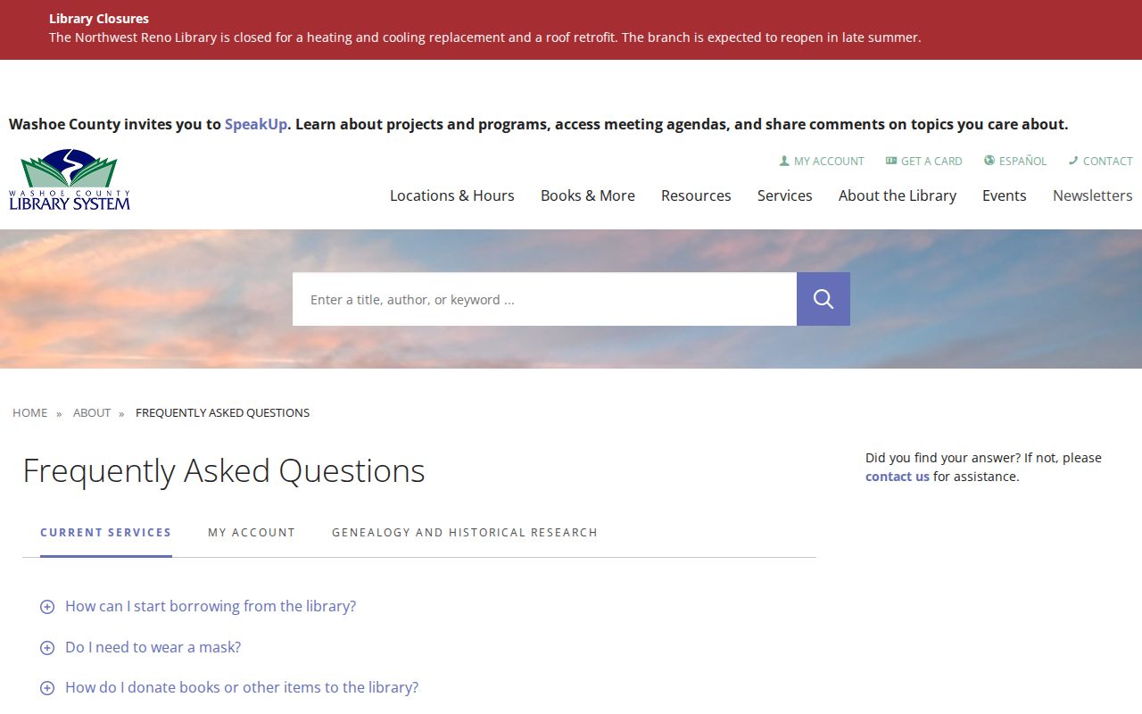 Washoe County city directory assistance in the library research FAQ