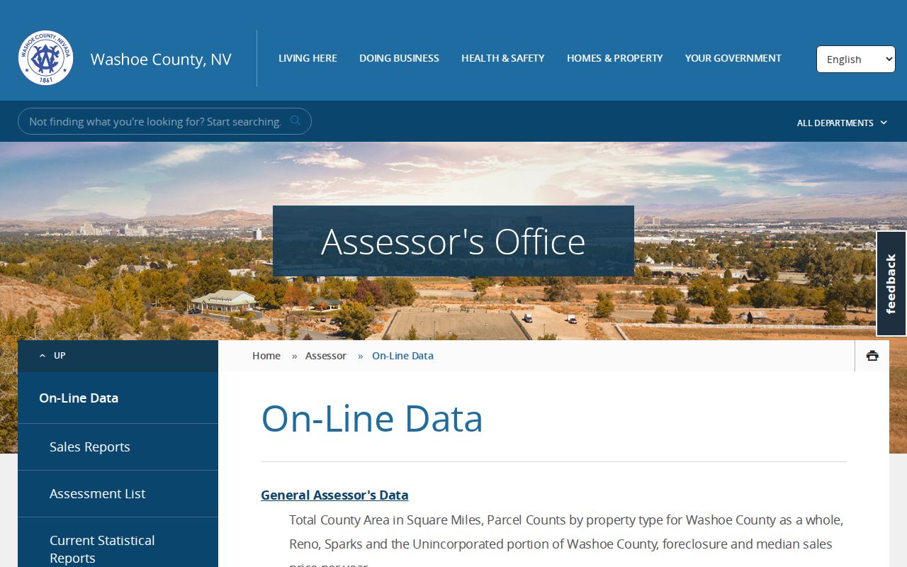 Washoe County residents directory Assessor online data page