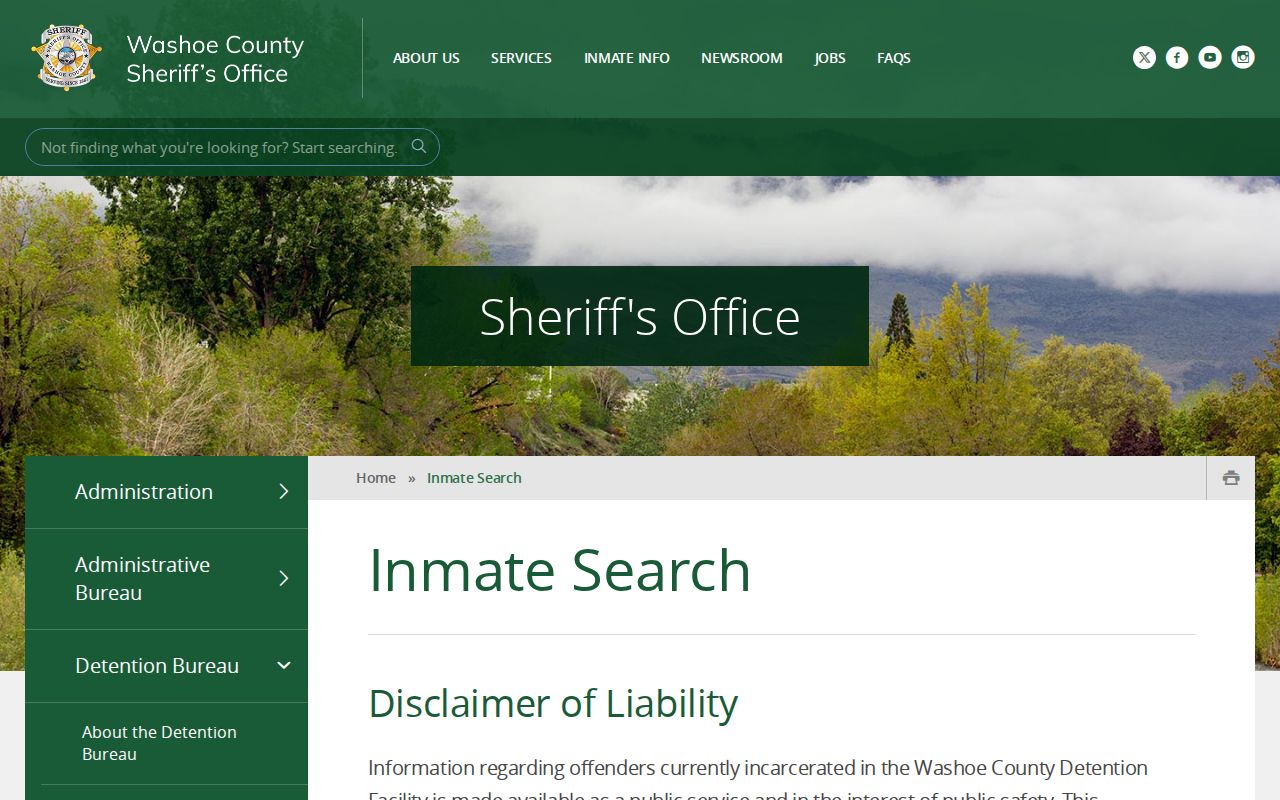 Washoe County residents directory Sheriff inmate search page