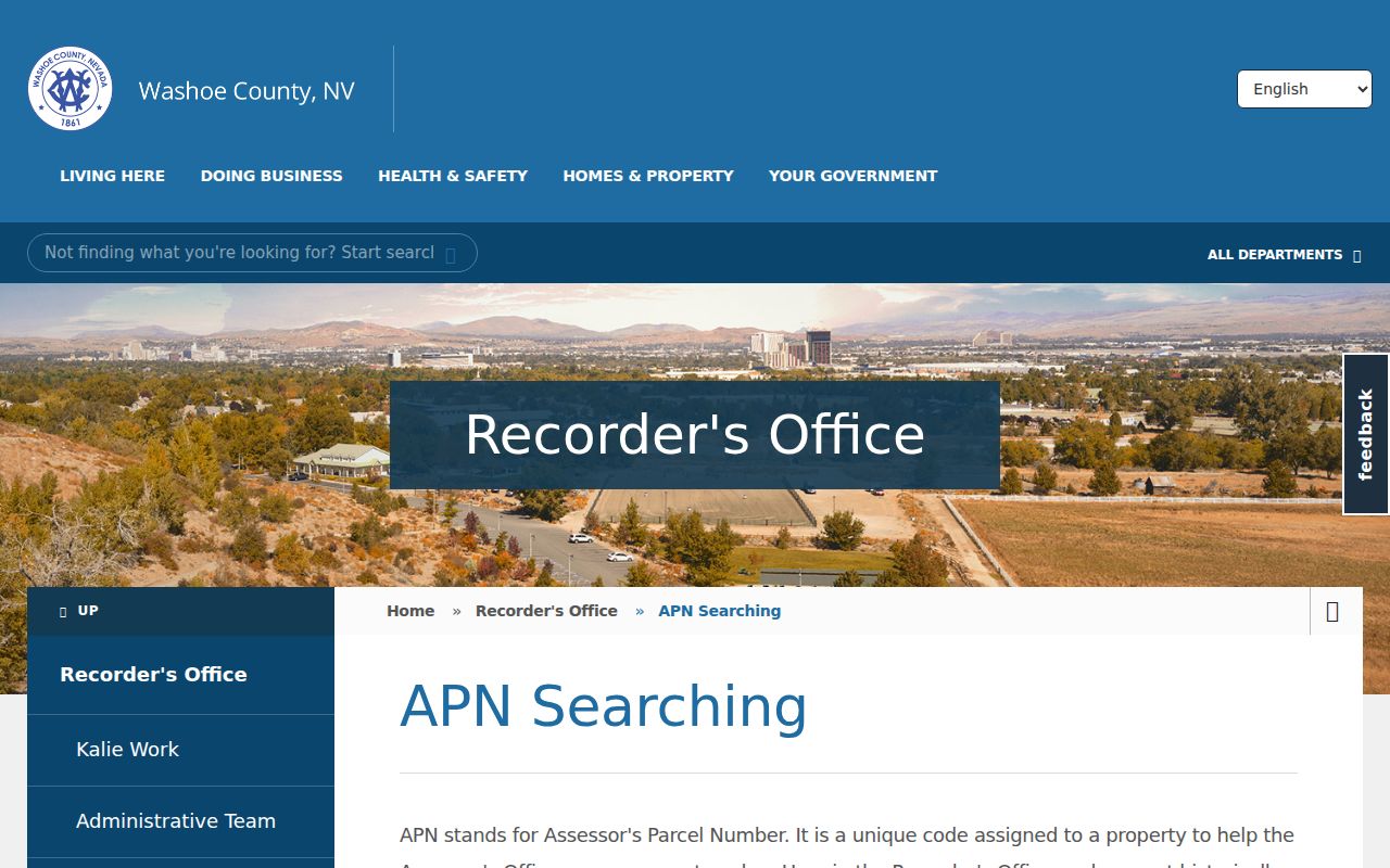 Washoe County previous residents APN search guidance from the Recorder