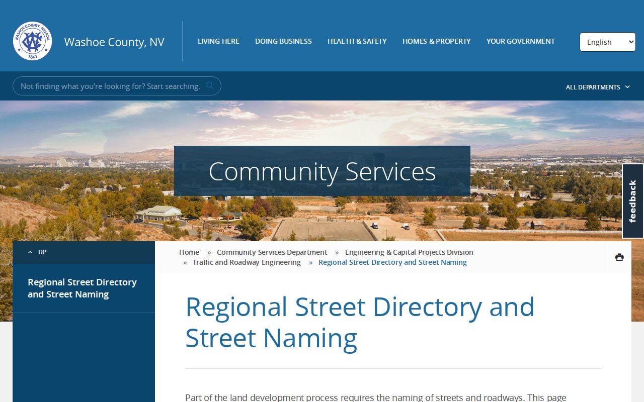Washoe County street directory and street-naming records